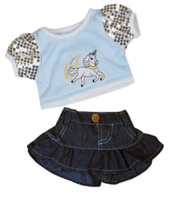 16" Unicorn T-Shirt with Denim Skirt