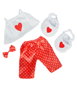16" White Satin Heart PJ's with Slippers