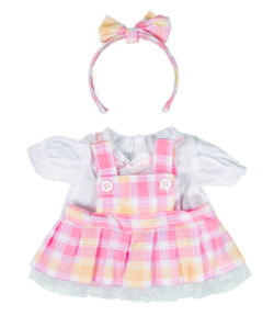 8" Pink Pinafore Dress w/Bow Headband