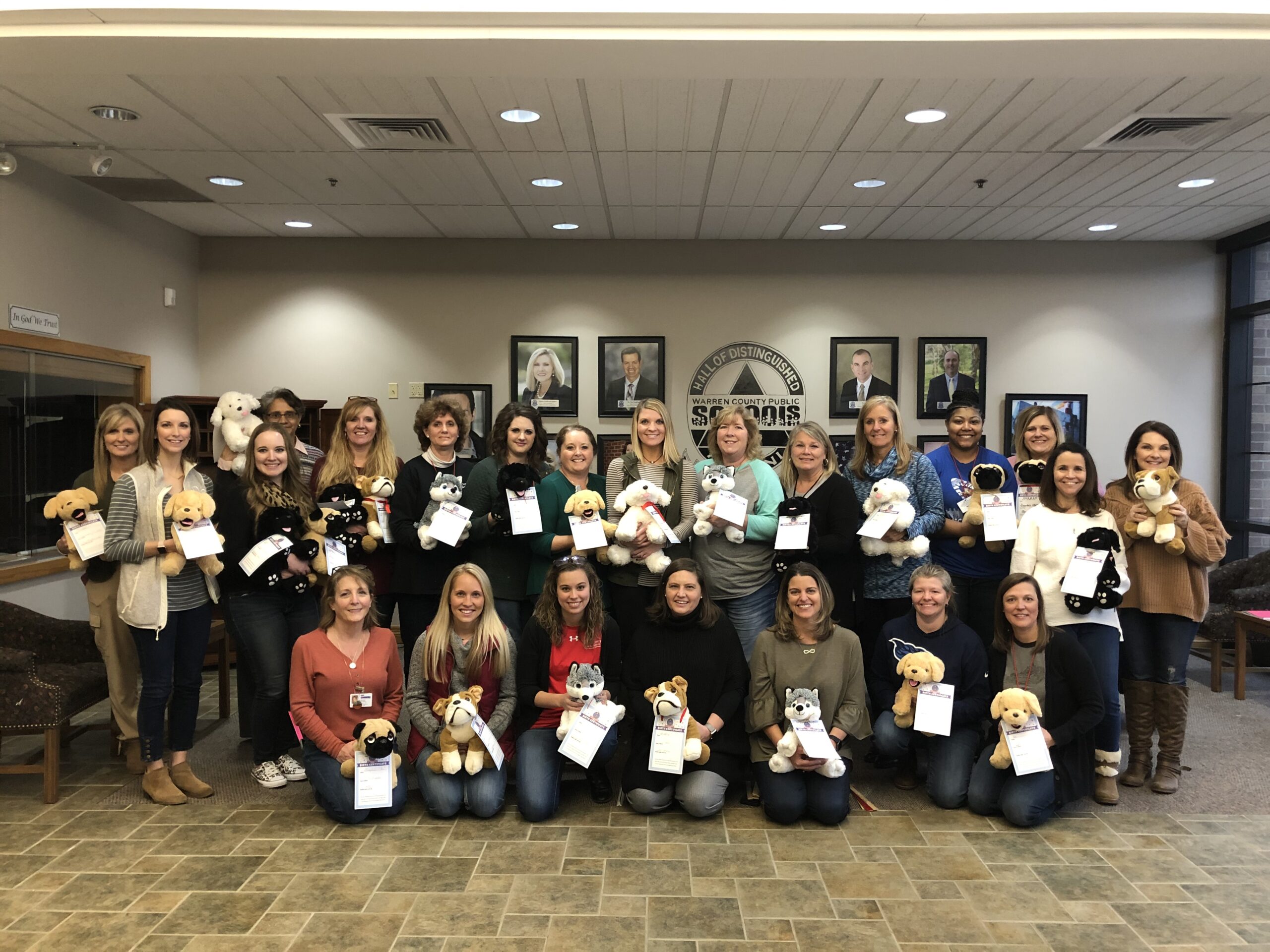 Group photo with stuffed animals